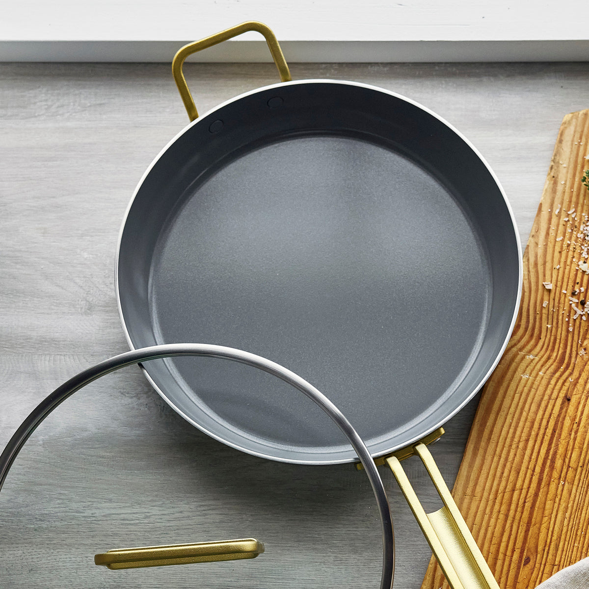 Stanley Tucci™ Stainless Steel Ceramic Nonstick 12 Frypan with Lid | Champagne Handle - Image 5