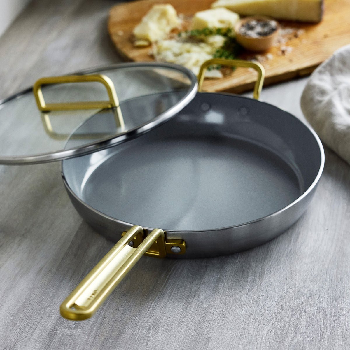 Stanley Tucci™ Stainless Steel Ceramic Nonstick 12 Frypan with Lid | Champagne Handle - Image 7