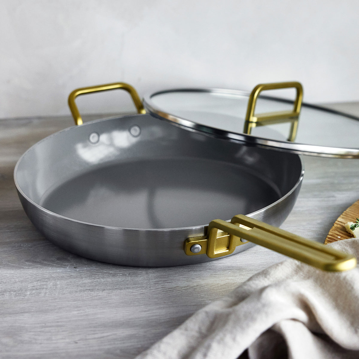 Stanley Tucci™ Stainless Steel Ceramic Nonstick 12 Frypan with Lid | Champagne Handle - Image 8