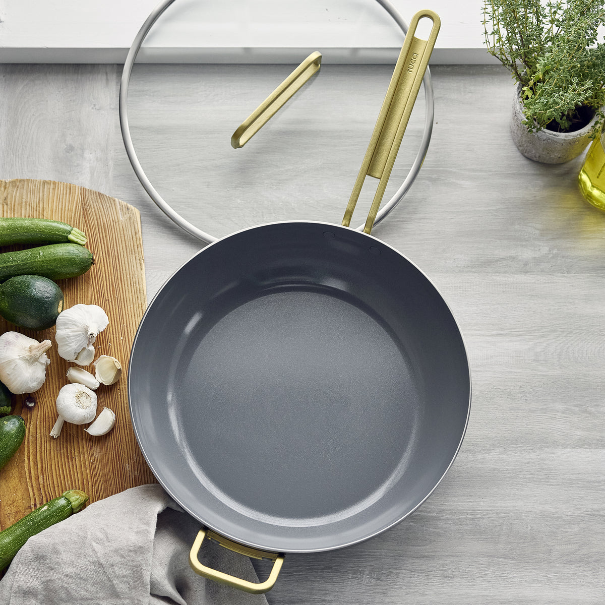 Stanley Tucci™ Stainless Steel Ceramic Nonstick 6.5-Quart Essential Stanley Pan with Lid | Champagne Handle - Image 7
