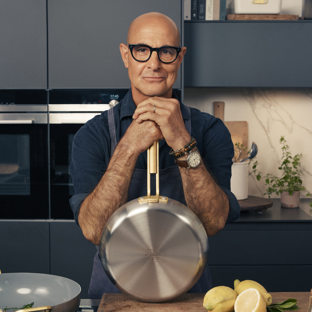 Stanley Tucci™ Stainless Steel Ceramic Nonstick 12 Frypan with Lid | Champagne Handle - Image 2