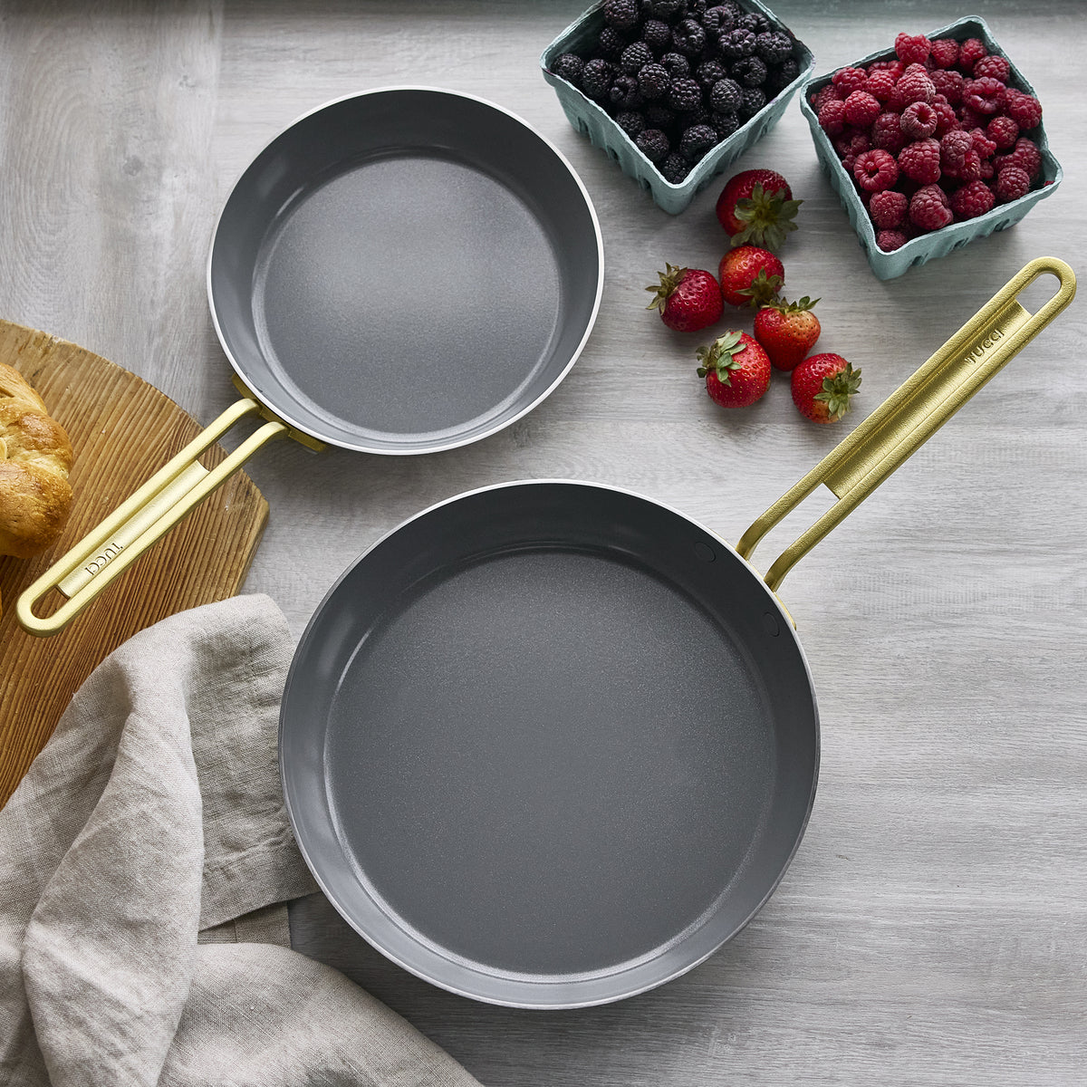 Stanley Tucci™ Stainless Steel Ceramic Nonstick 8 & 10 Frypan Set | Champagne Handles - Image 5