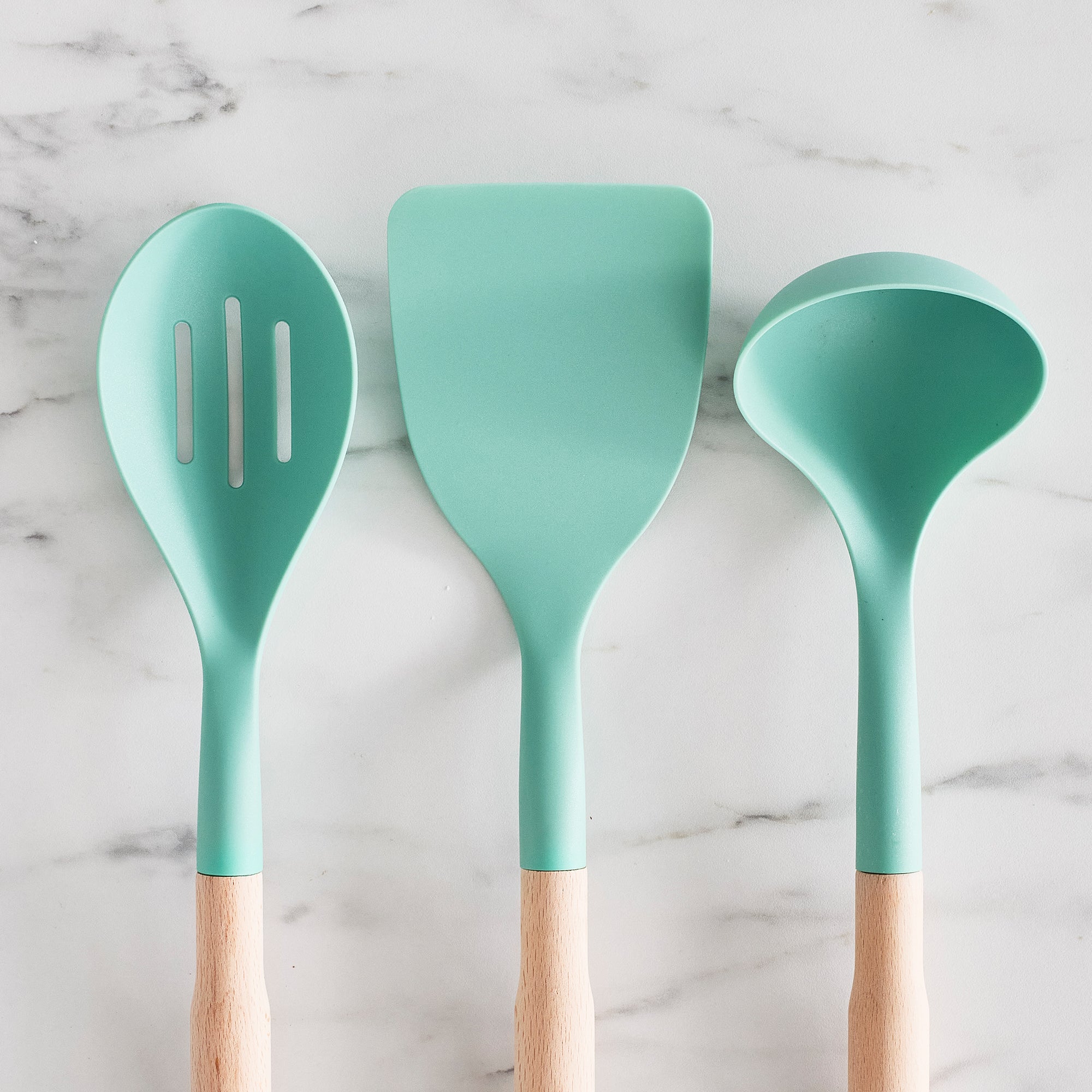 GreenLife Nylon & Wood Cooking Utensils with Ceramic Crock. 7-Piece Set | Turquoise - Image 4