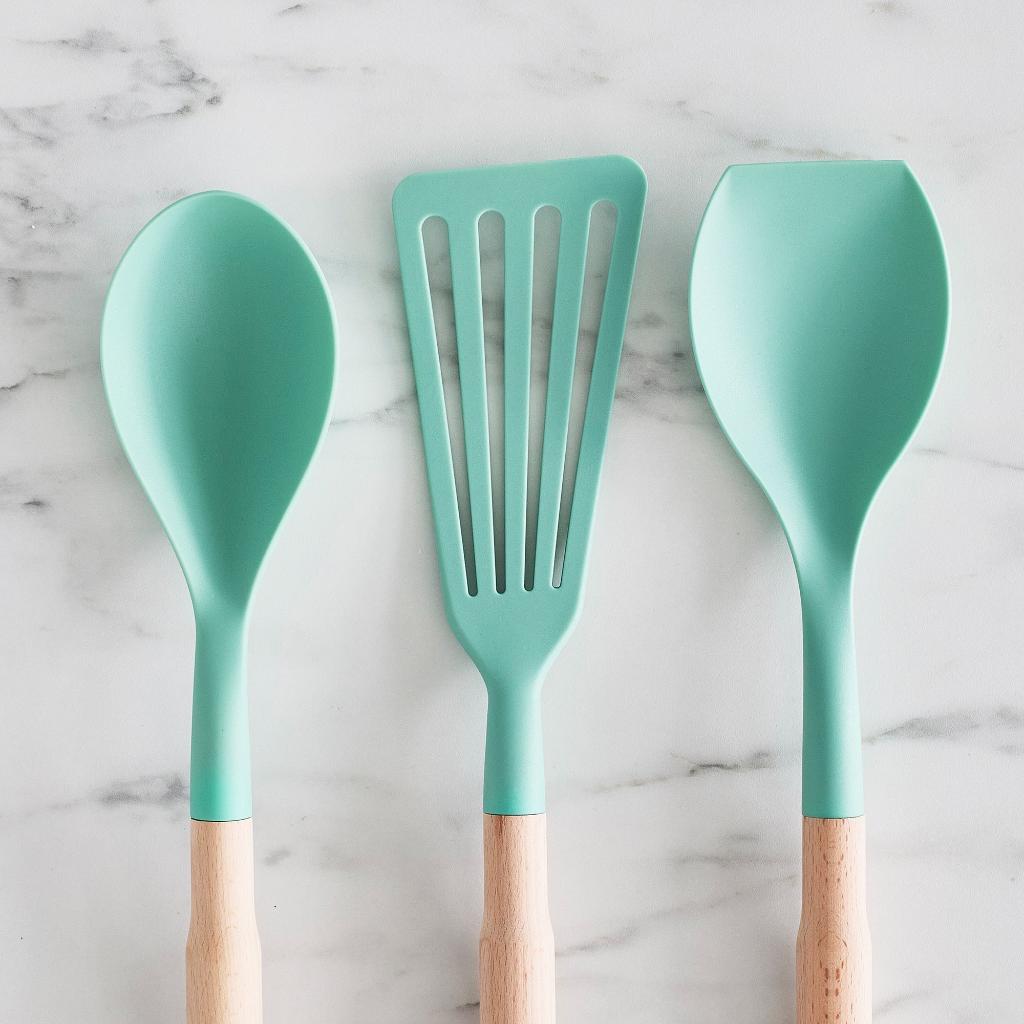 GreenLife Nylon & Wood Cooking Utensils with Ceramic Crock. 7-Piece Set | Turquoise - Image 5