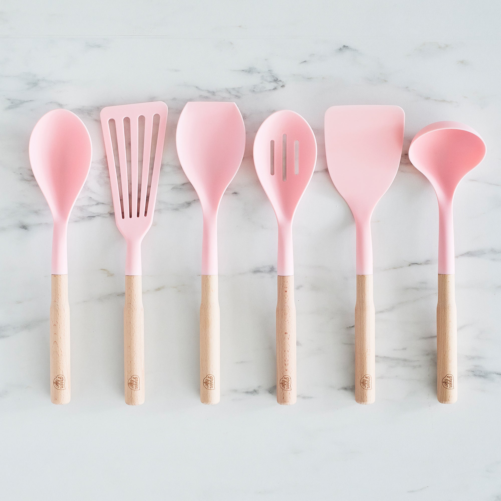 GreenLife Nylon & Wood Cooking Utensils with Ceramic Crock. 7-Piece Set | Pink - Image 3
