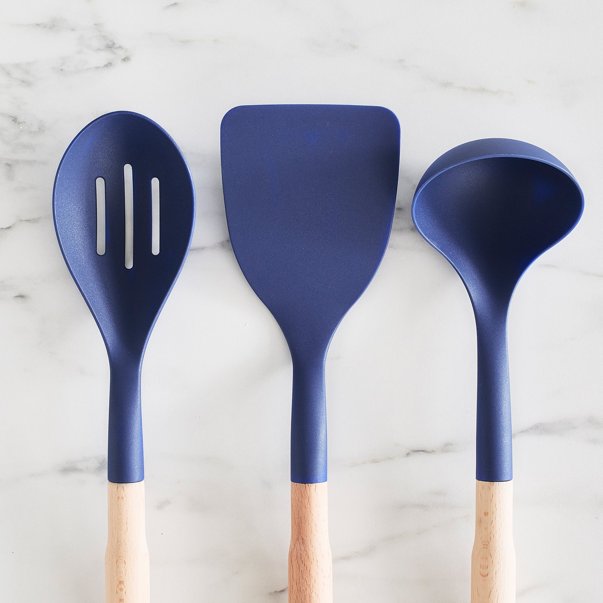 GreenLife Nylon & Wood Cooking Utensils with Ceramic Crock. 7-Piece Set | Blue - Image 4