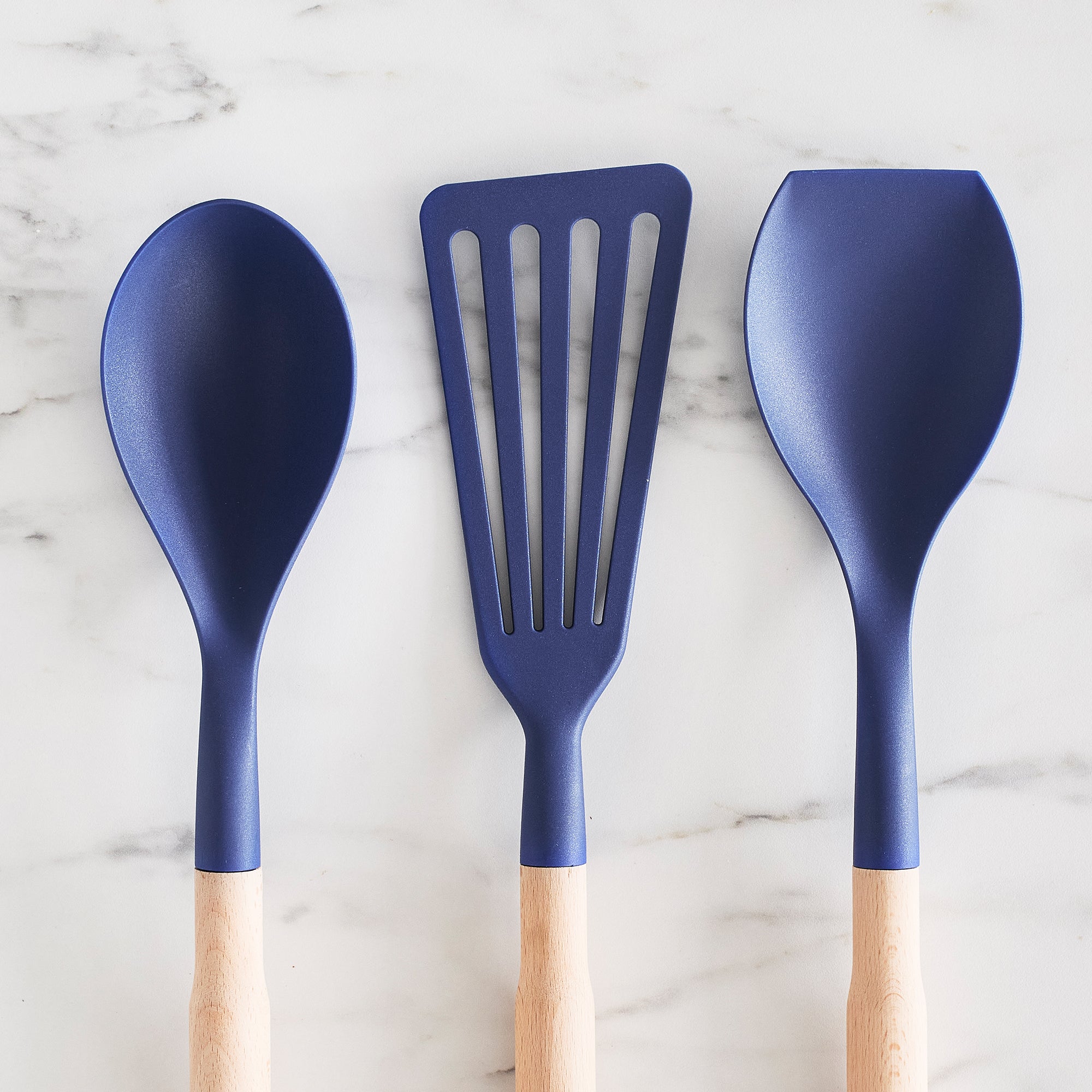 GreenLife Nylon & Wood Cooking Utensils with Ceramic Crock. 7-Piece Set | Blue - Image 5
