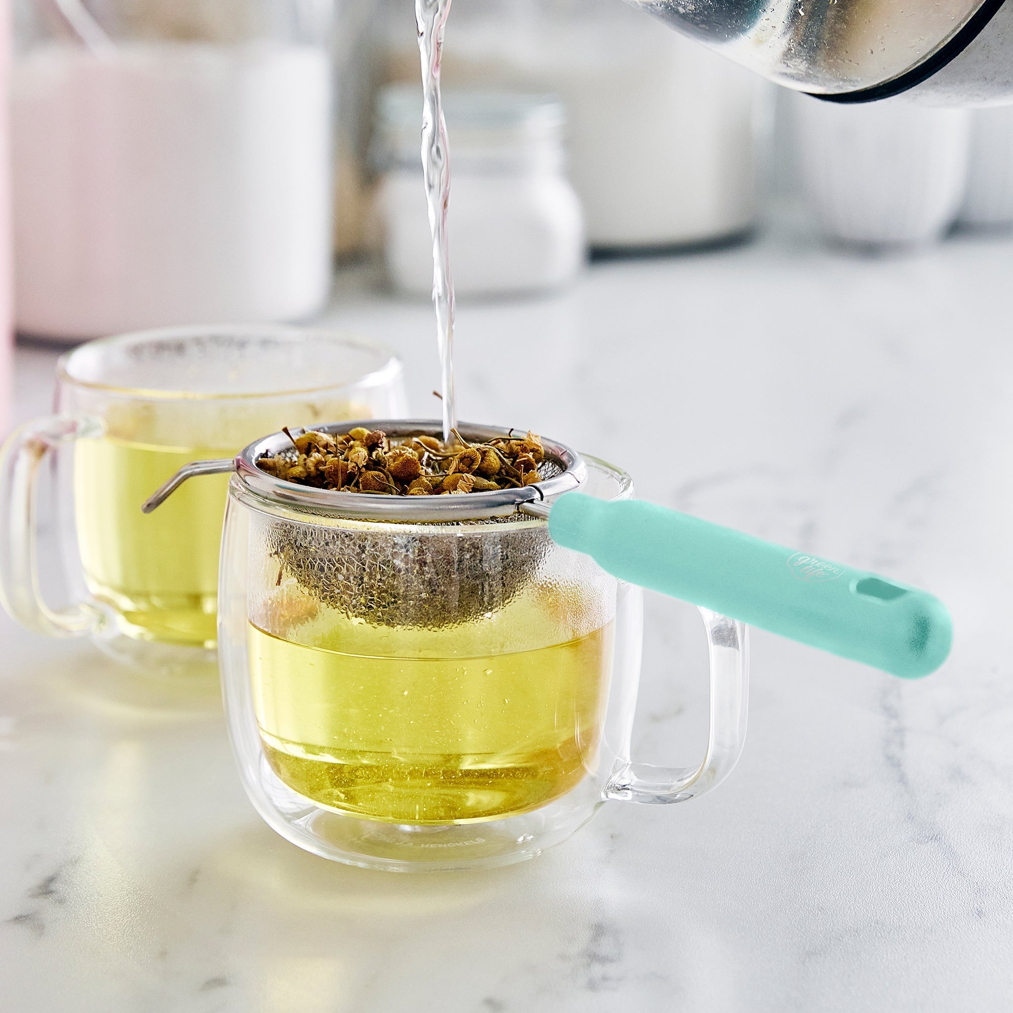 GreenLife Stainless Steel Mesh Strainers. Set of 4 | Turquoise - Image 4