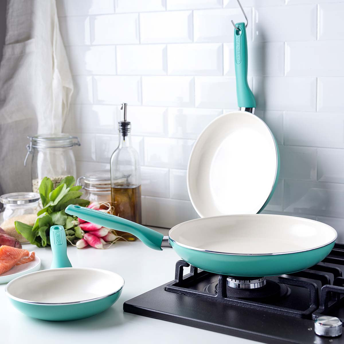 Rio Ceramic Nonstick 7. 9.5 and 11 Frypan Set | Turquoise - Image 2
