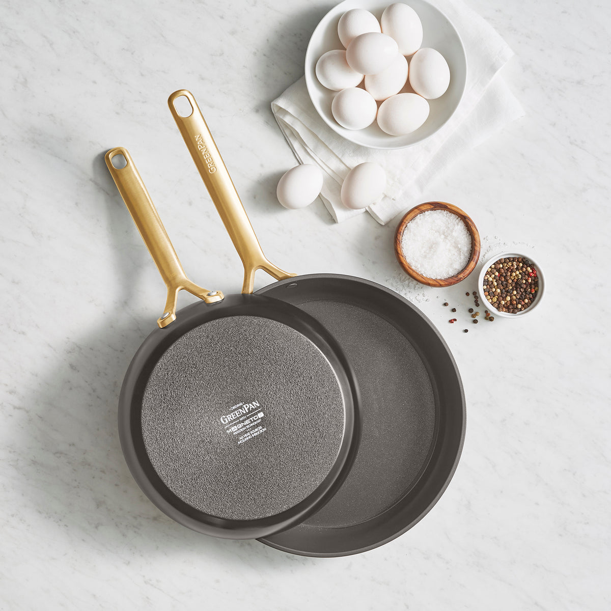 GP5 Colors Ceramic Nonstick 9.5 and 11 Frypan Set with Champagne Handles | Cocoa - Image 5