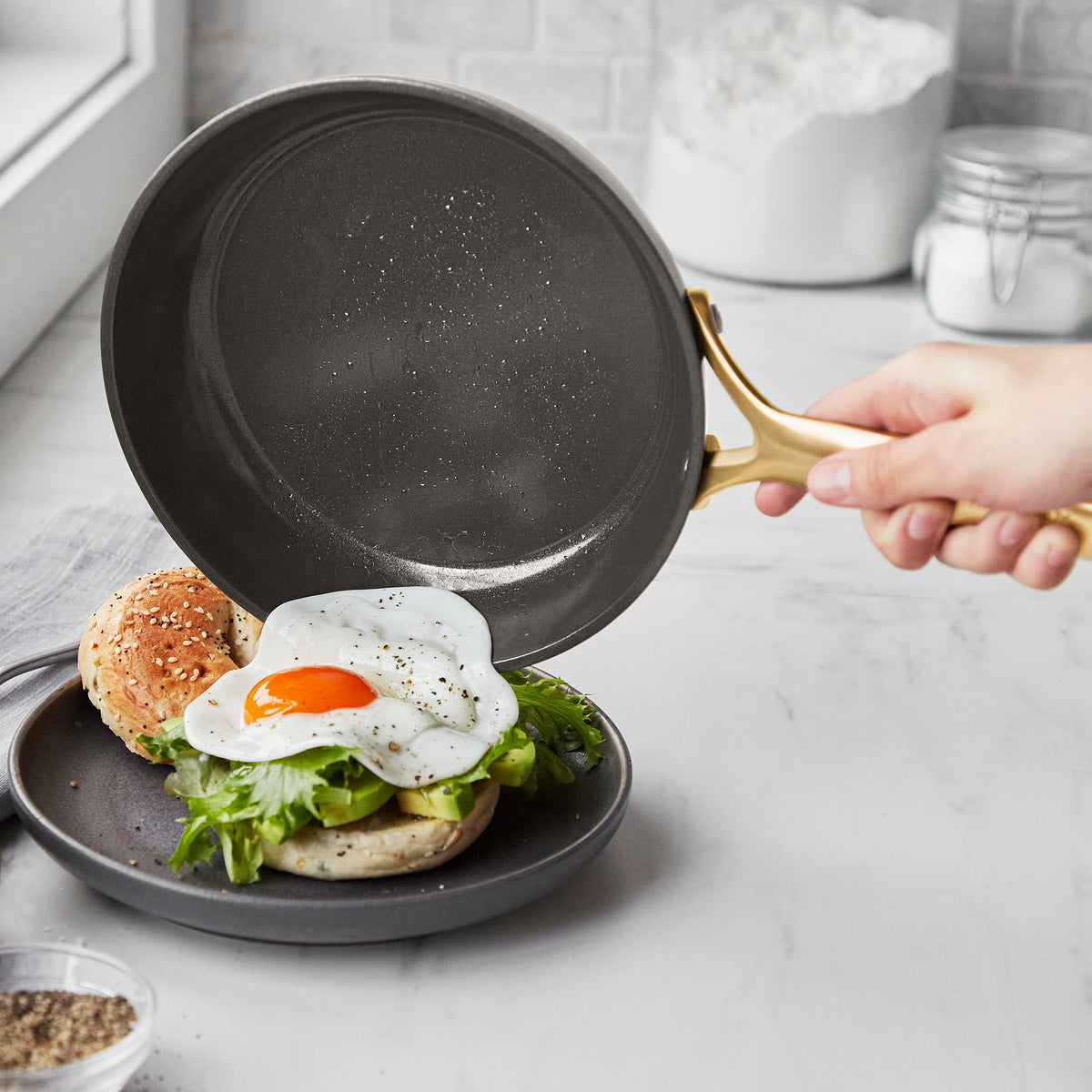 GP5 Colors Ceramic Nonstick 9.5 and 11 Frypan Set with Champagne Handles | Cocoa - Image 3