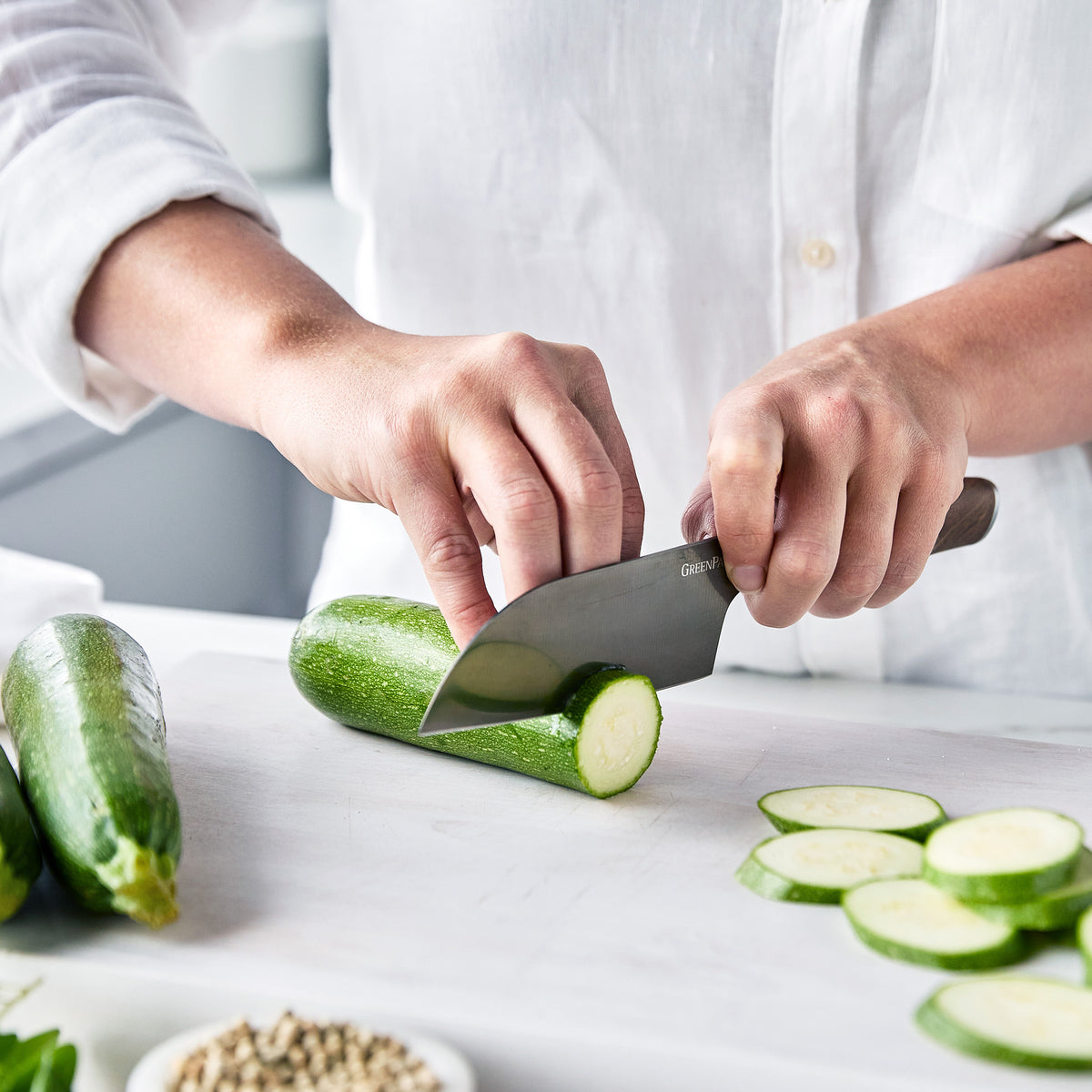 Premiere Titanium Cutlery 5 Small Santoku with Walnut Handle - Image 3