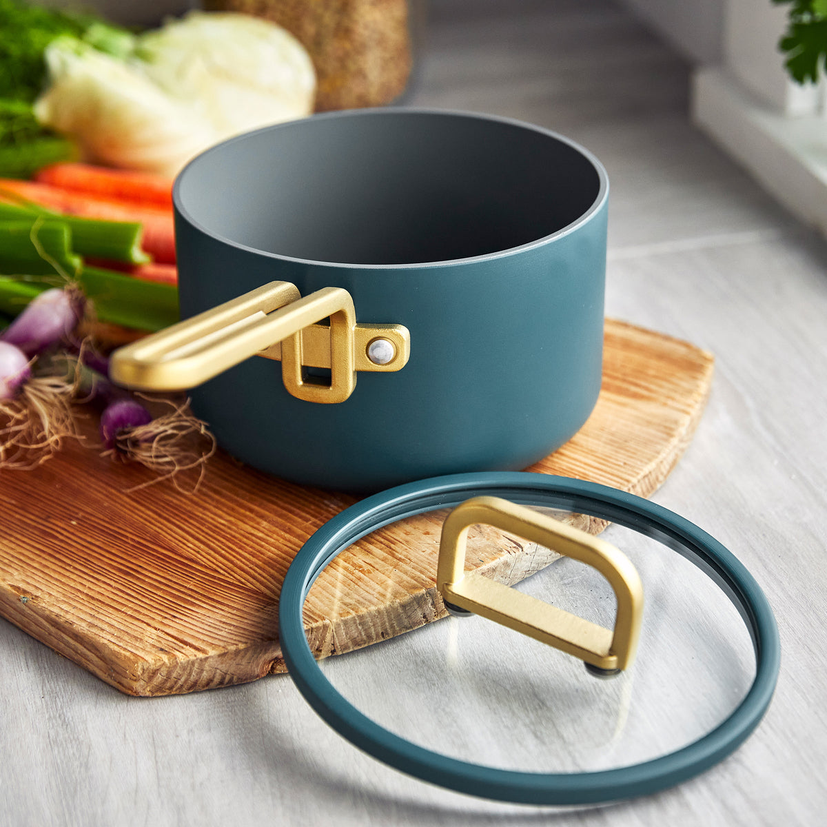 Stanley Tucci™ Ceramic Nonstick 4-Piece Saucepan Set | Venetian Teal - Image 4
