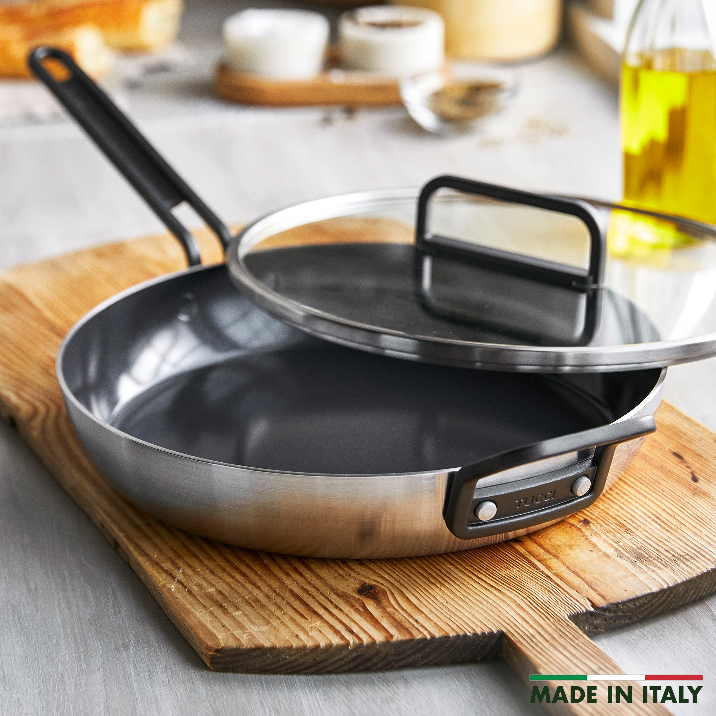 Stanley Tucci™ Stainless Steel Ceramic Nonstick 12 Frypan with Lid | Black Handle - Image 3