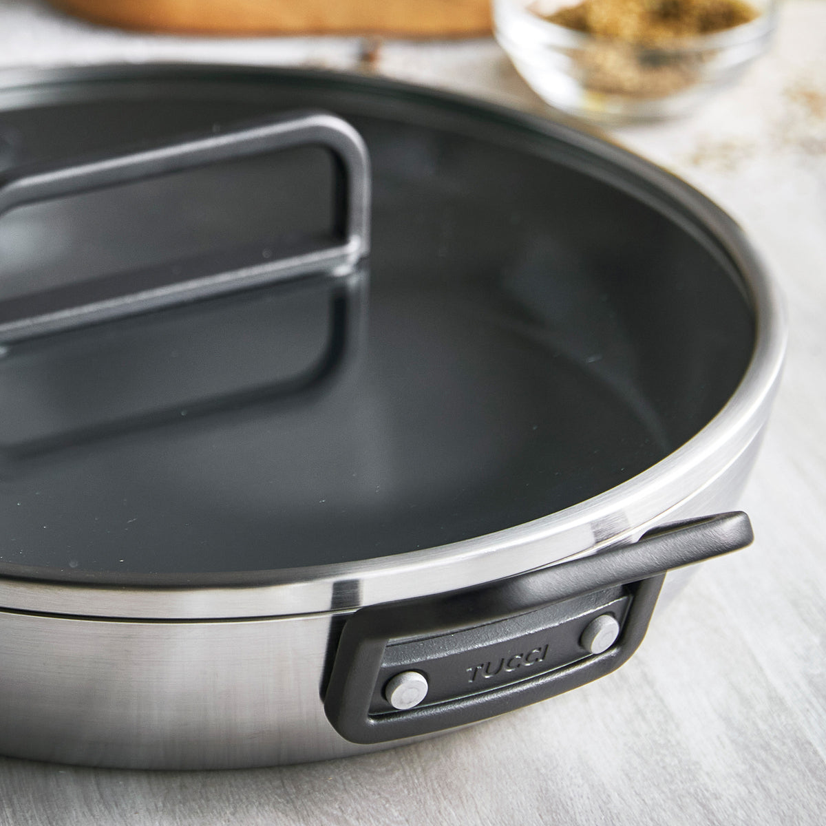 Stanley Tucci™ Stainless Steel Ceramic Nonstick 12 Frypan with Lid | Black Handle - Image 8