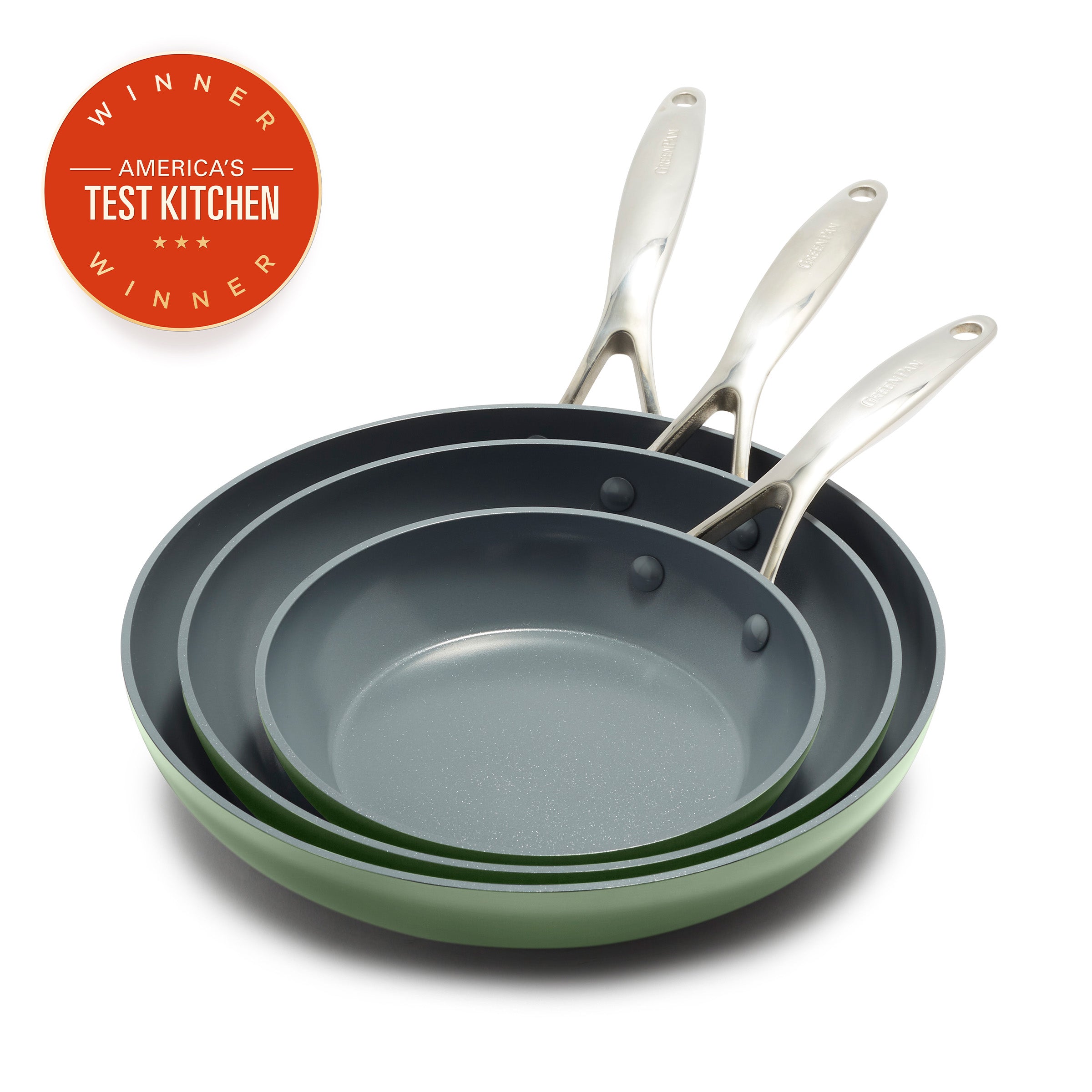 Valencia Pro Ceramic Nonstick 8. 9.5. and 11 Frypan Set | Sage