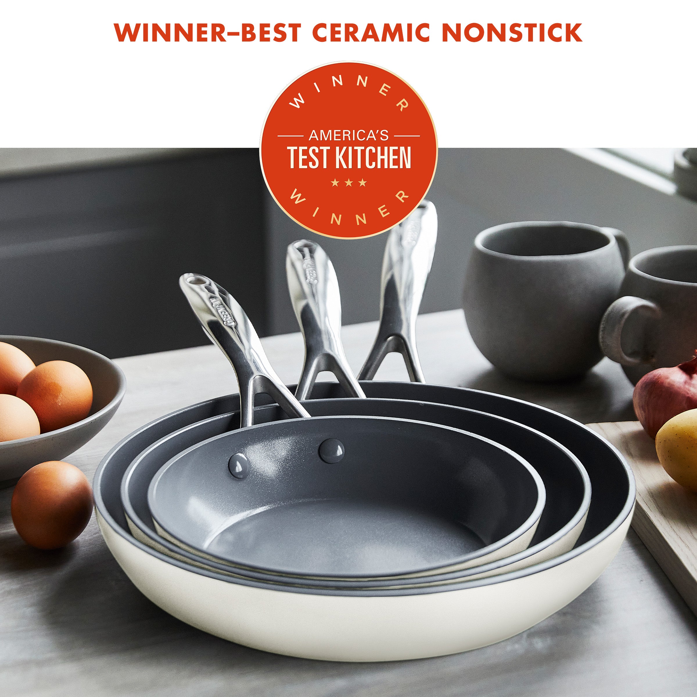 Valencia Pro Ceramic Nonstick 8. 9.5. and 11 Frypan Set | Cream - Image 2