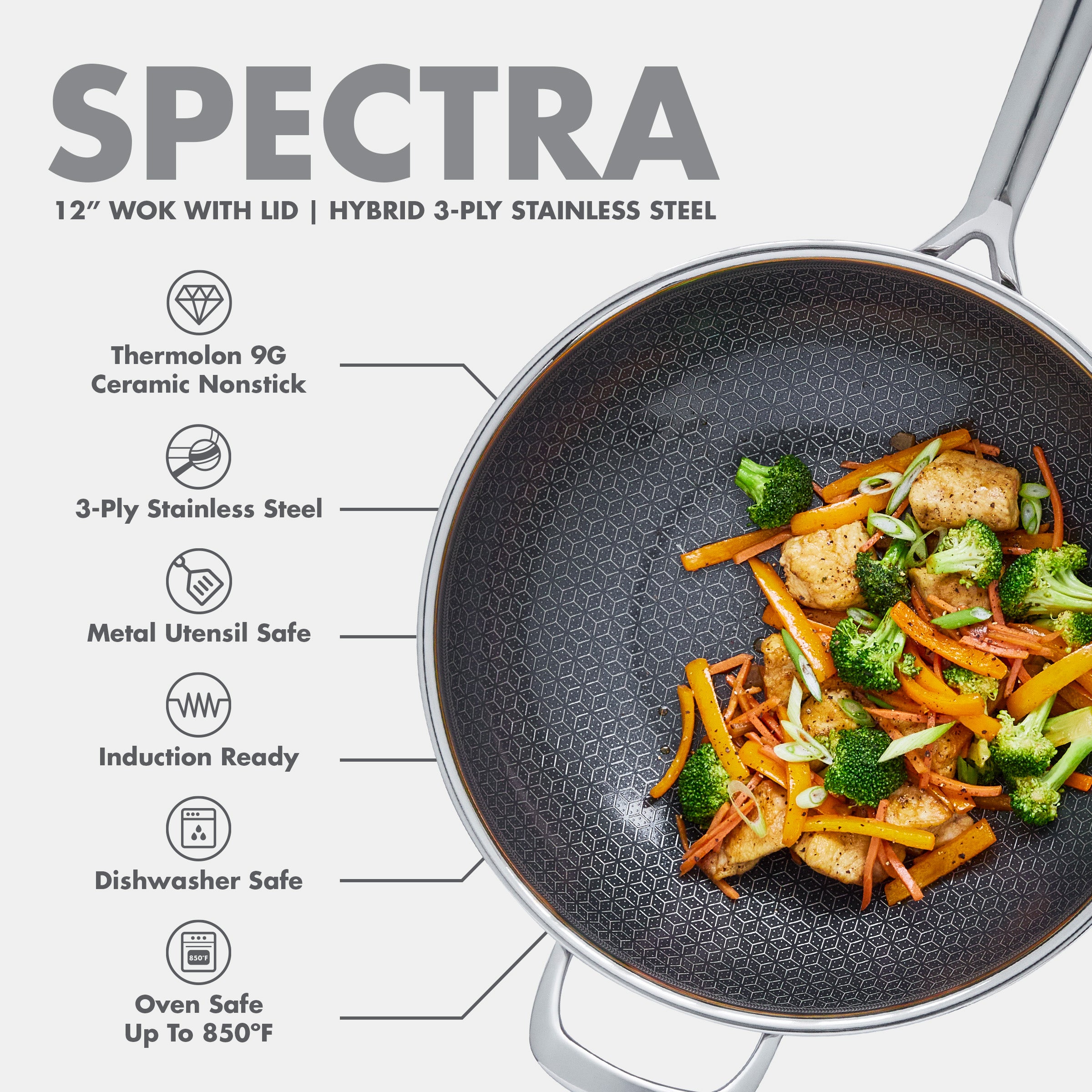 Spectra Thermobond Hybrid Ceramic Nonstick 12 Wok with Lid - Image 14