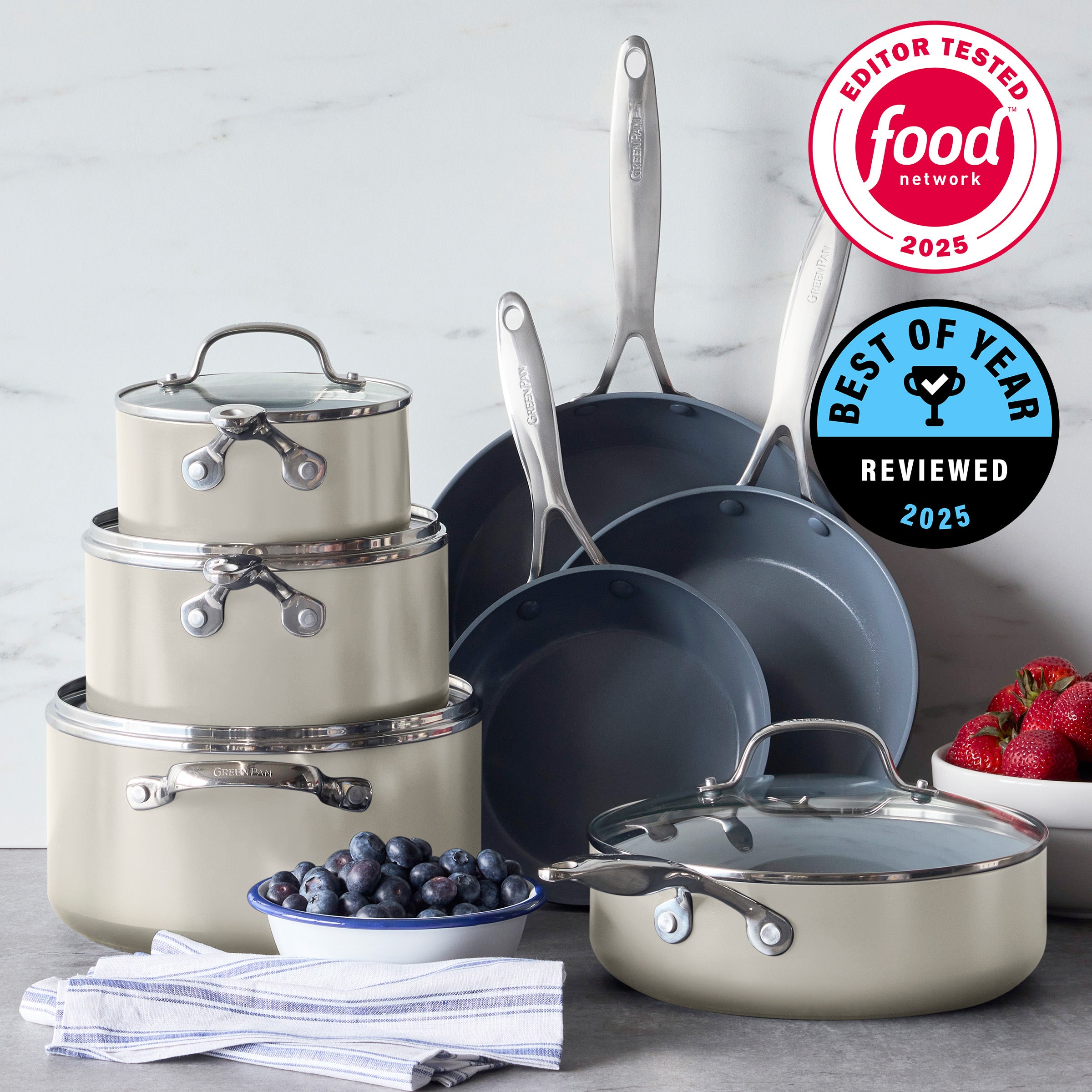 Valencia Pro Ceramic Nonstick 11-Piece Cookware Set | Cream - Image 2