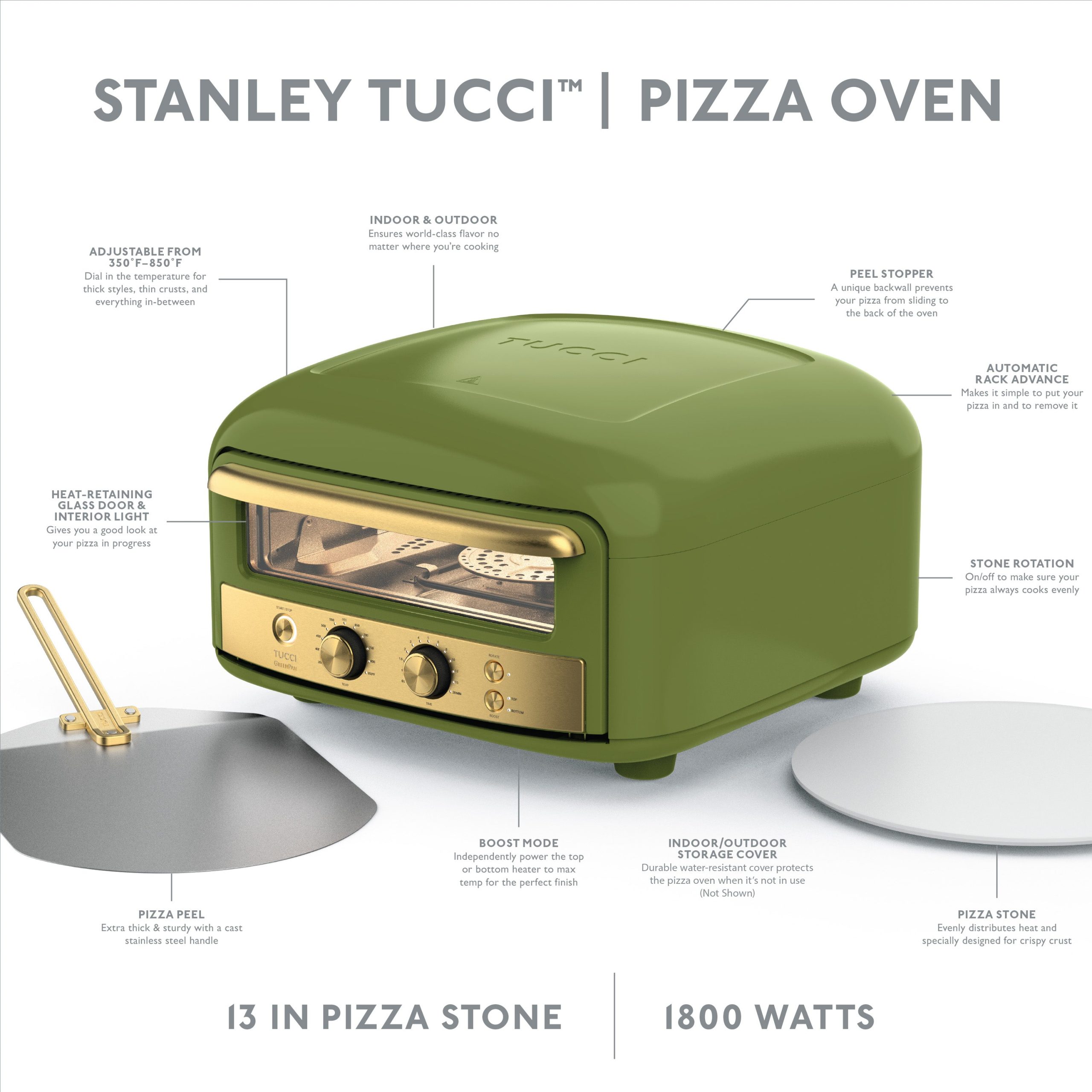 Stanley Tucci™ Indoor and Outdoor Pizza Oven | Tuscan Olive - Image 4