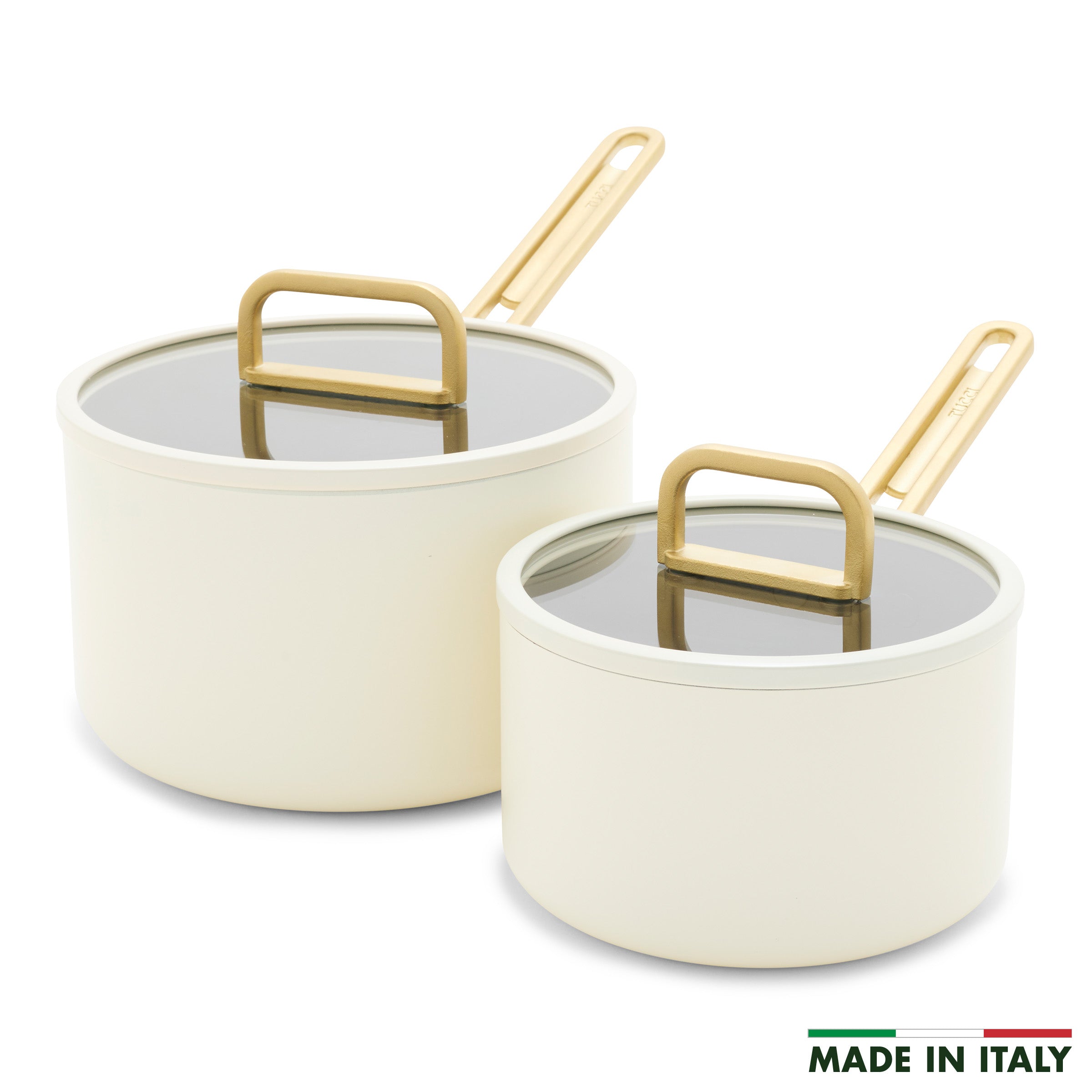 Stanley Tucci™ Ceramic Nonstick 4-Piece Saucepan Set | Carrara White