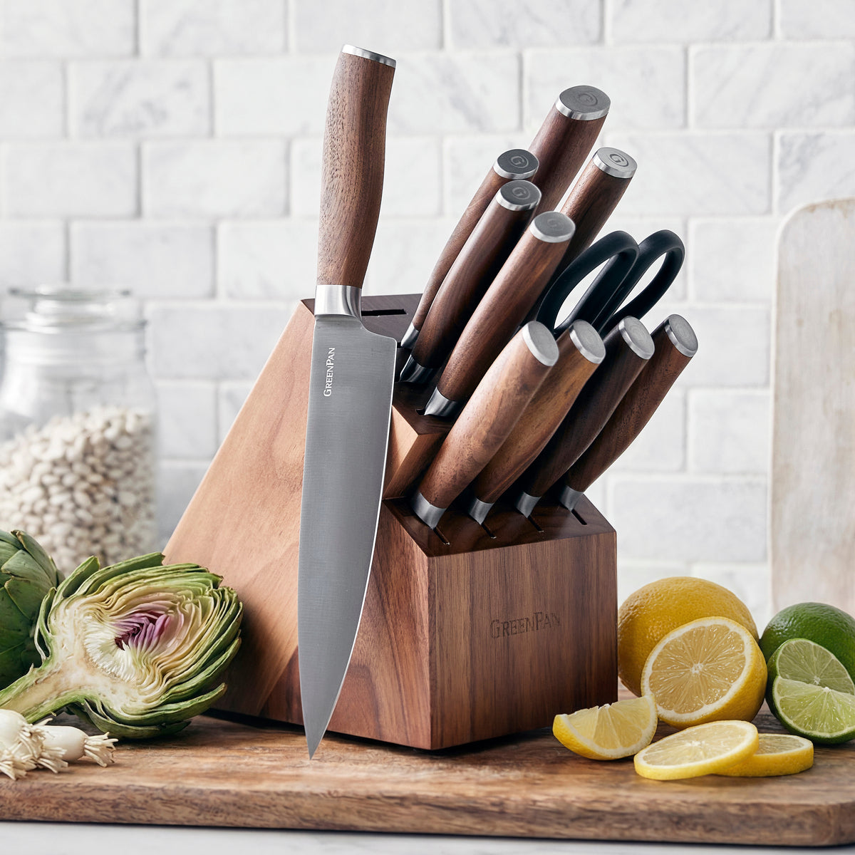 Premiere Titanium Cutlery 12-Piece Knife Block Set with Walnut Handles - Image 4