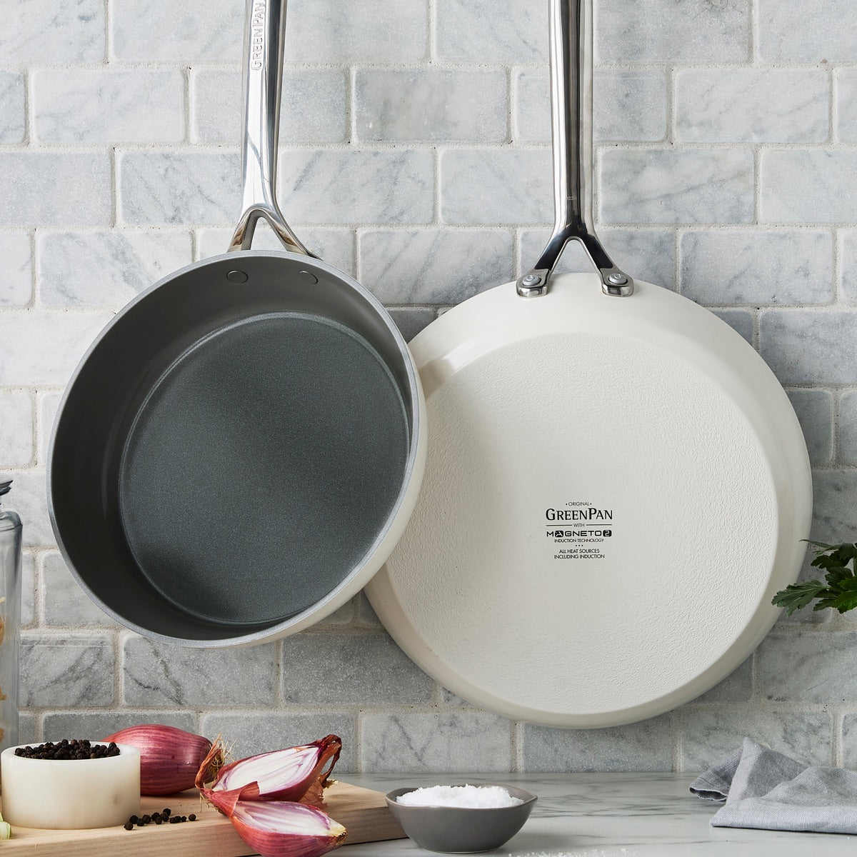 GP5 Colors Ceramic Nonstick 9.5 and 11 Frypan Set with Mirror Handles | Cloud Cream - Image 3