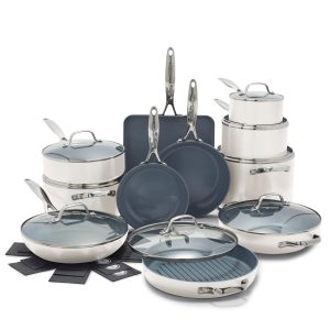 Valencia Pro Ceramic Nonstick 19-Piece Cookware Set | Cream