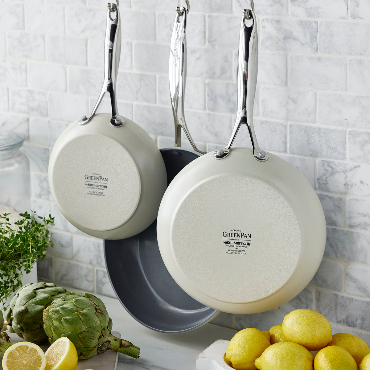 Valencia Pro Ceramic Nonstick 8. 9.5. and 11 Frypan Set | Cream - Image 3