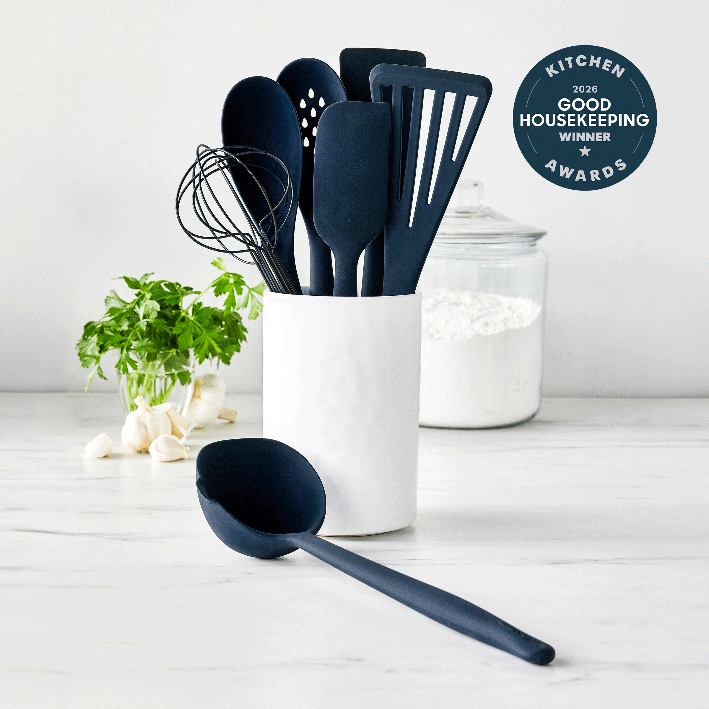 Premiere Silicone 8-Piece Utensil and Crock Set | Oxford Blue - Image 2