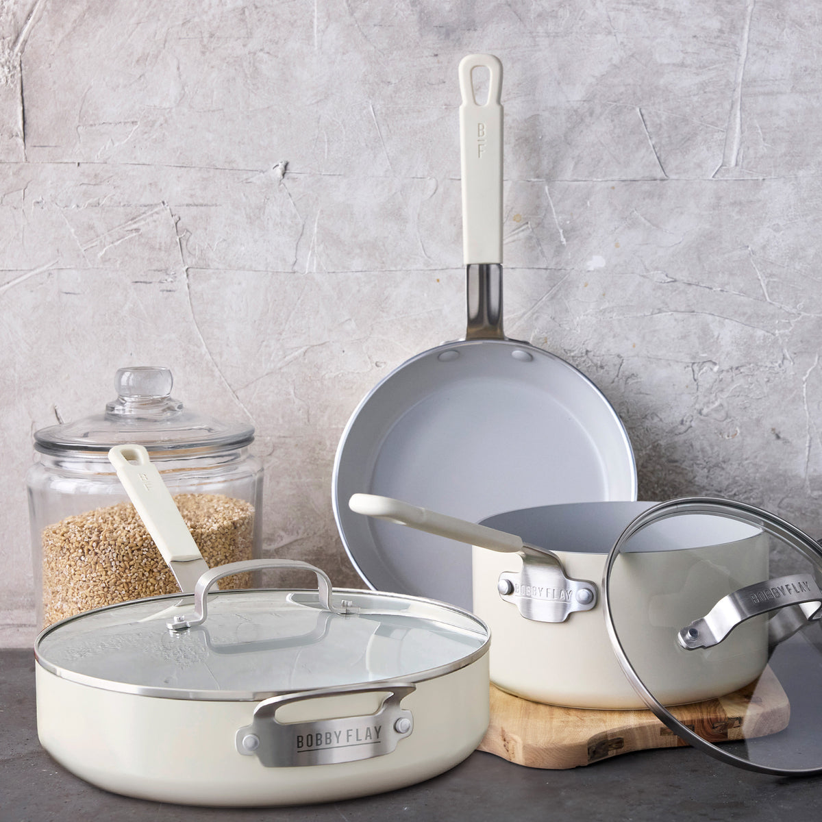 Bobby Flay by GreenPan Kitchen Essentials Ceramic Nonstick Set | Cream - Image 3