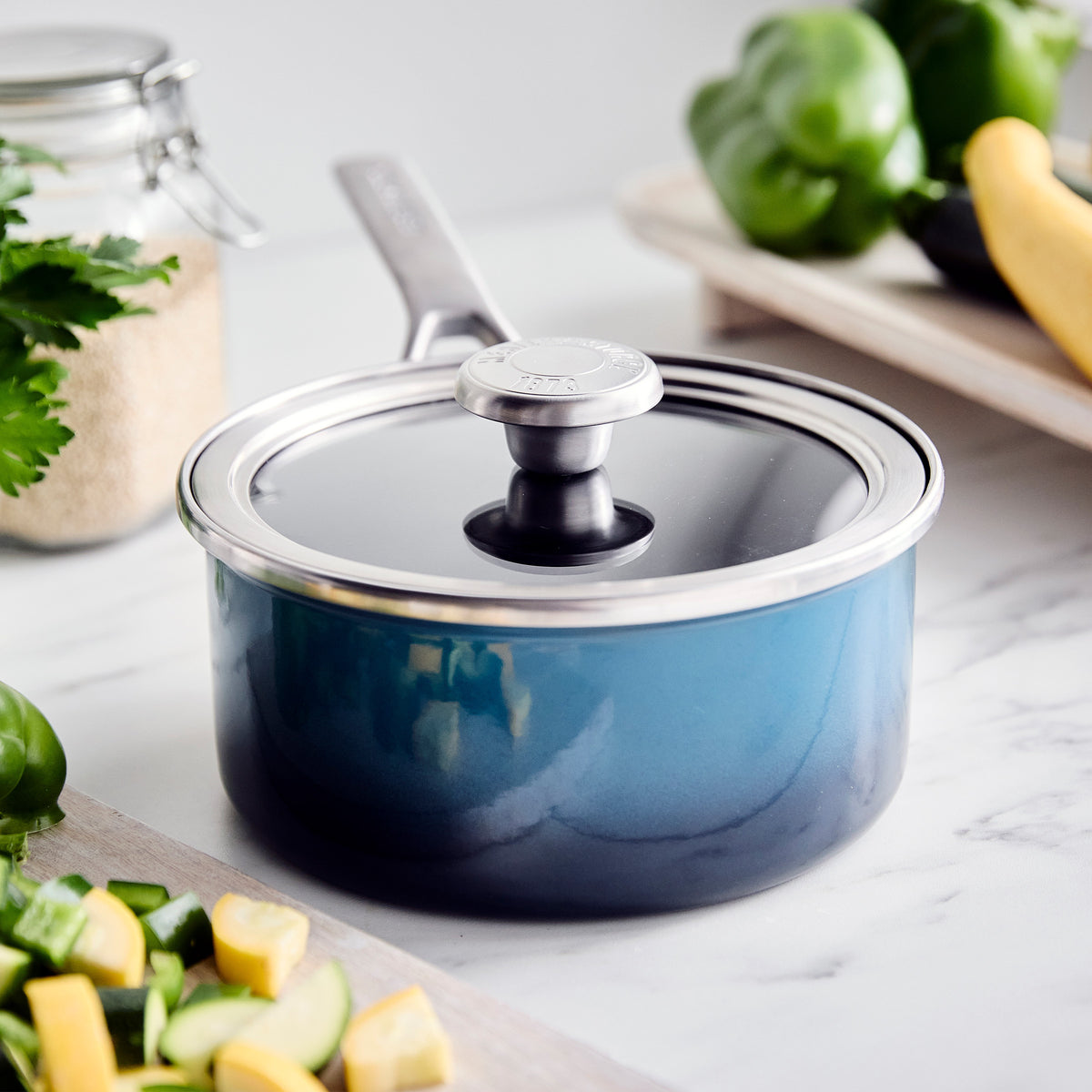Merten & Storck Steel Core Enameled 1.5-Quart Saucepan with Lid | Aegean Teal - Image 2