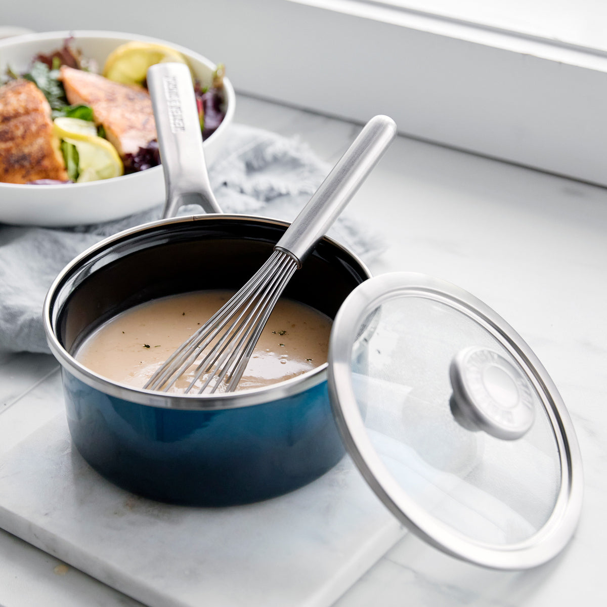 Merten & Storck Steel Core Enameled 1.5-Quart Saucepan with Lid | Aegean Teal - Image 4