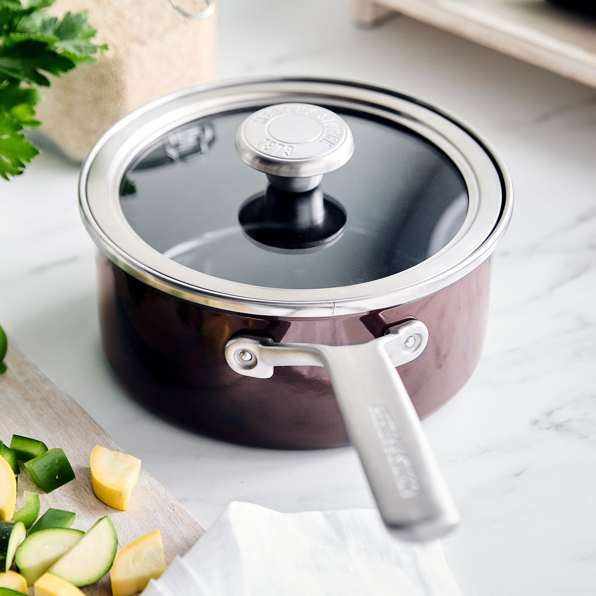 Merten & Storck Steel Core Enameled 2-Quart Saucepan with Lid | Chocolate Truffle - Image 2