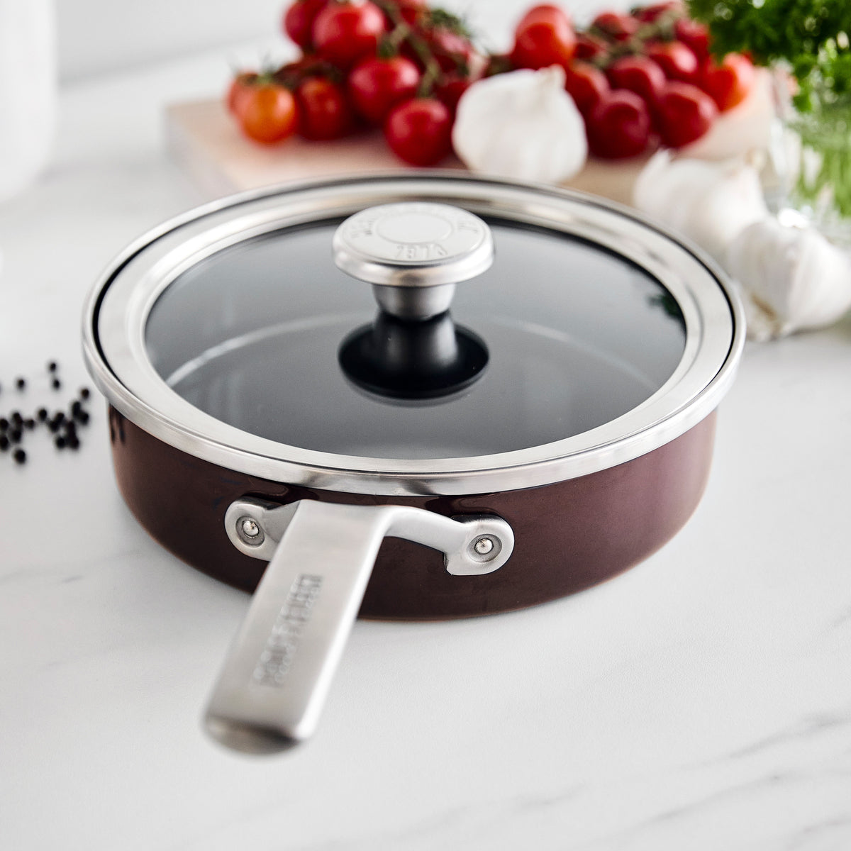 Merten & Storck Steel Core Enameled 2-Quart Sauté Pan with Lid | Chocolate Truffle - Image 2