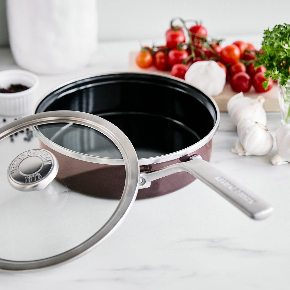 Merten & Storck Steel Core Enameled 2-Quart Sauté Pan with Lid | Chocolate Truffle - Image 7