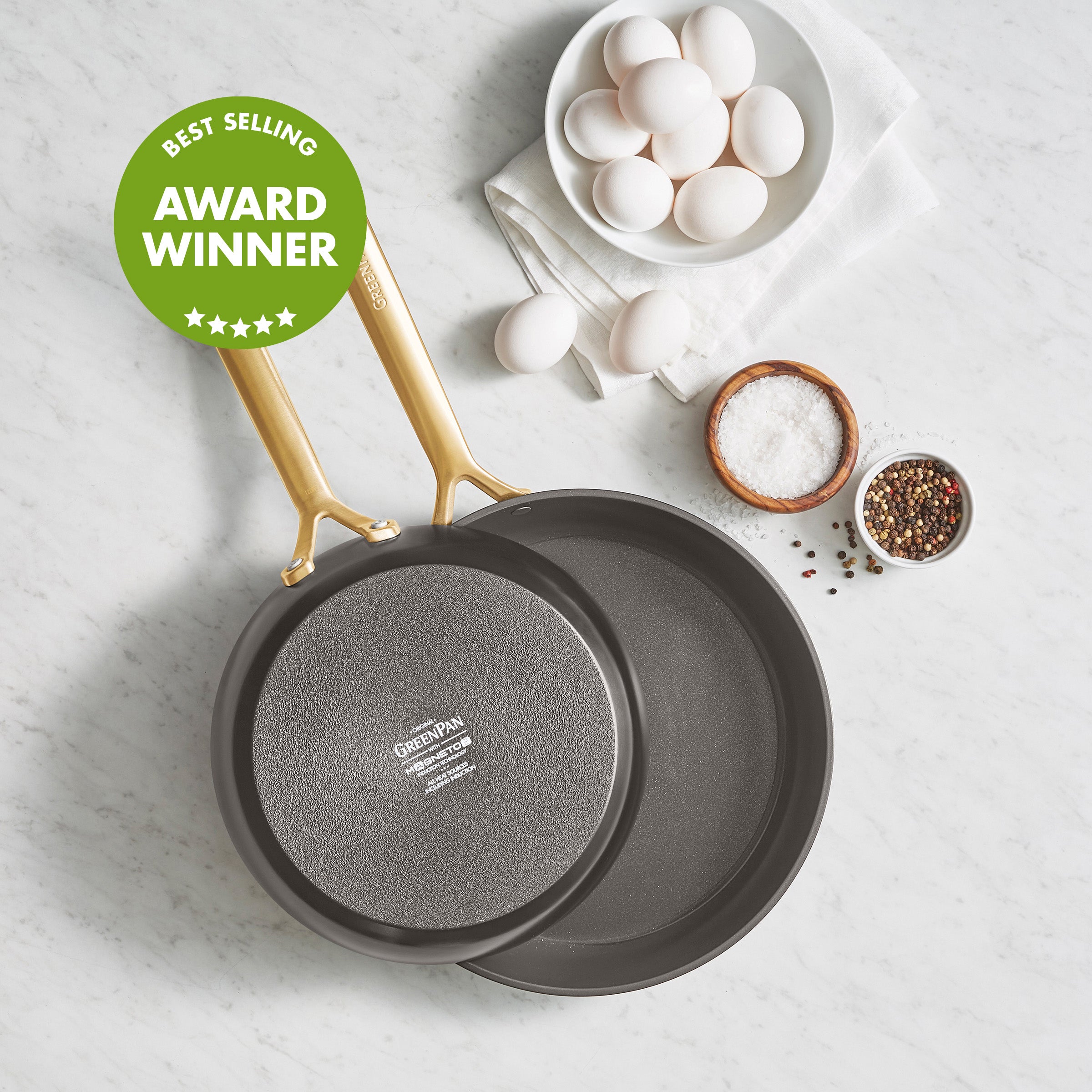 GP5 Colors Ceramic Nonstick 9.5 and 11 Frypan Set with Champagne Handles | Cocoa - Image 2