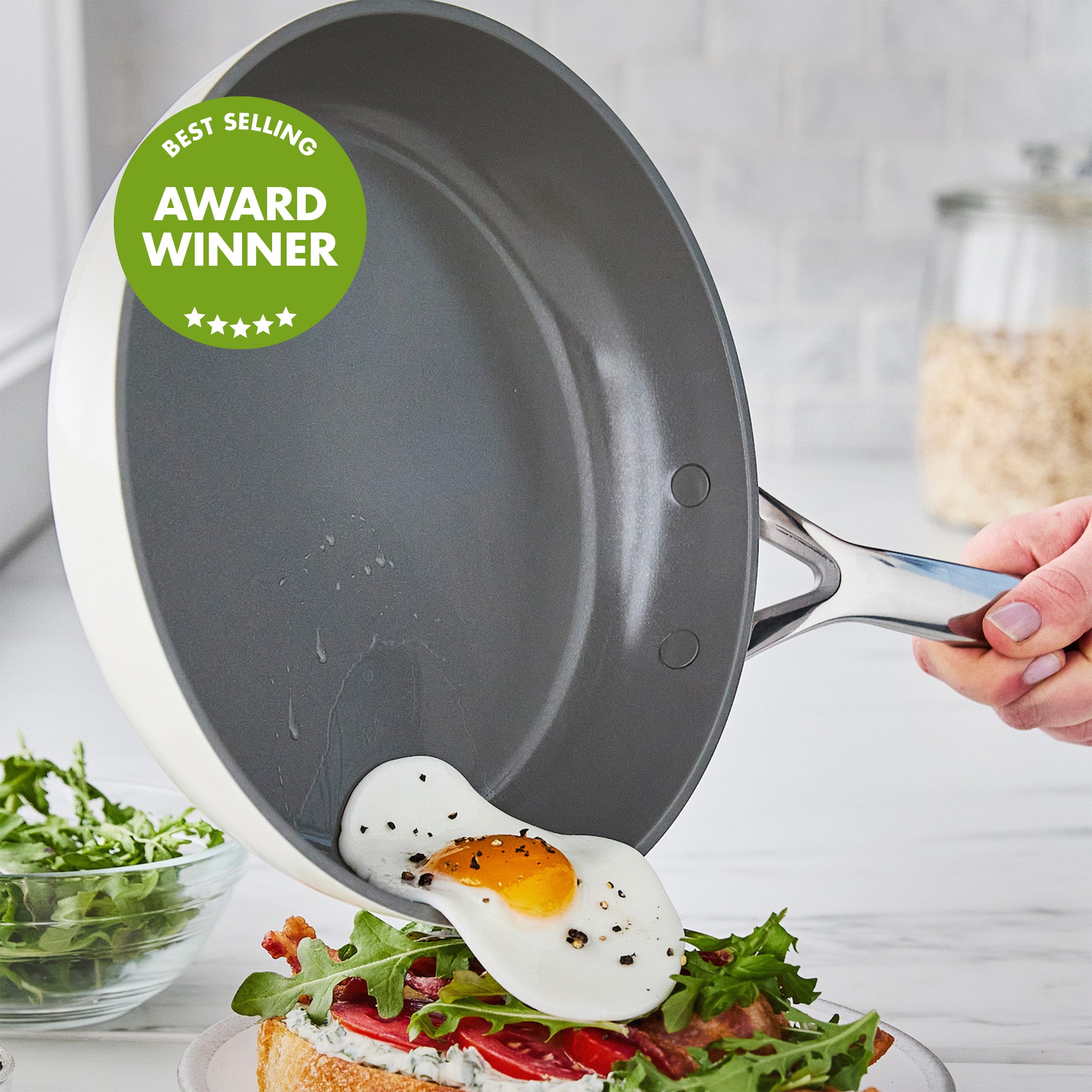 GP5 Colors Ceramic Nonstick 9.5 and 11 Frypan Set with Mirror Handles | Cloud Cream - Image 2
