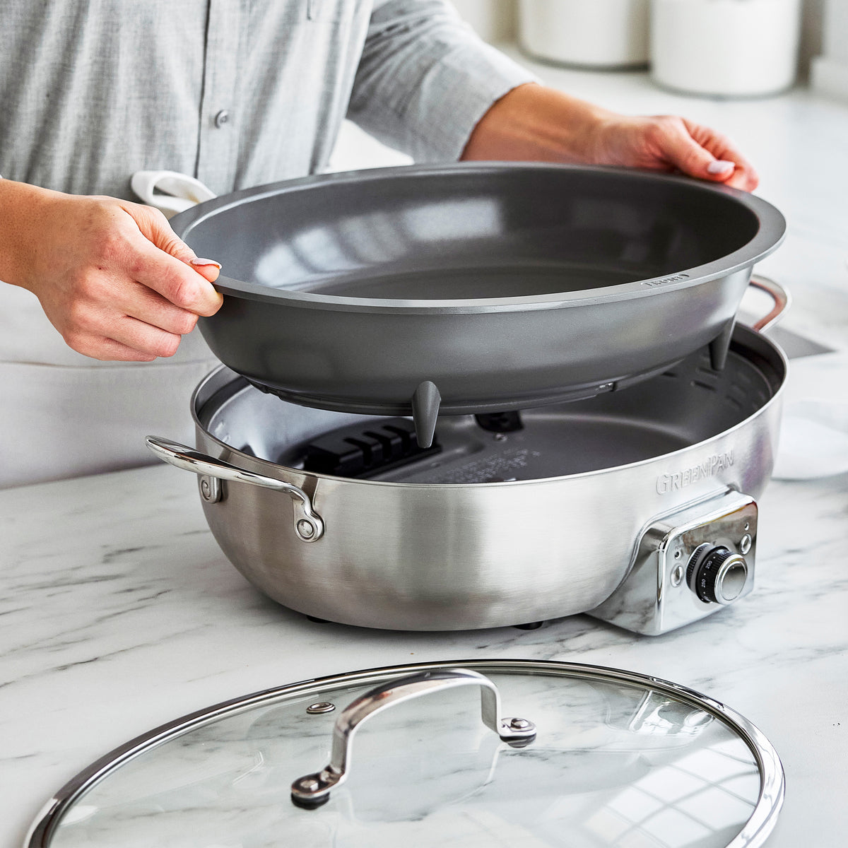 Elite 5.5-Quart Oval Electric Skillet | Premiere Stainless Steel - Image 5