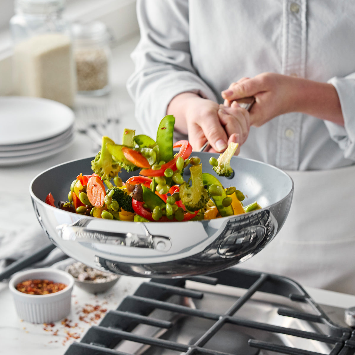 Valencia Pro Stainless Steel 12 Wok with Lid - Image 5