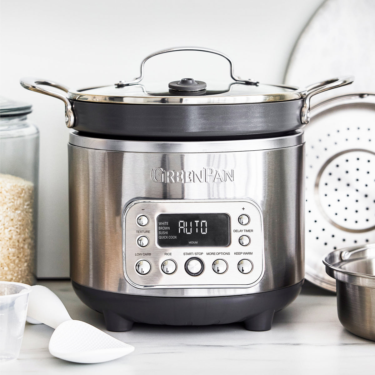 Elite 10-Cup Carb-Reducing Rice & Grains Cooker | Premiere Stainless Steel - Image 2