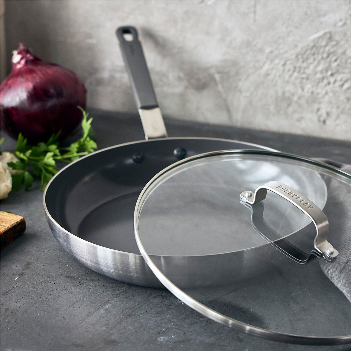 Bobby Flay by GreenPan PFAS-Free Nonstick Stainless Steel 12 Frypan with Lid - Image 3
