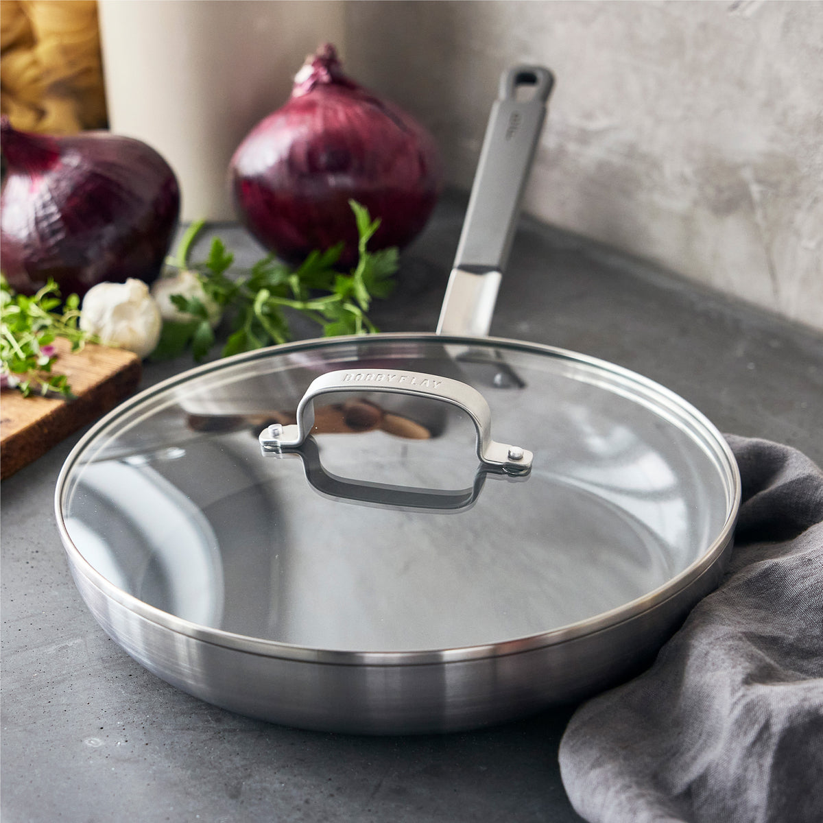 Bobby Flay by GreenPan PFAS-Free Nonstick Stainless Steel 12 Frypan with Lid - Image 5