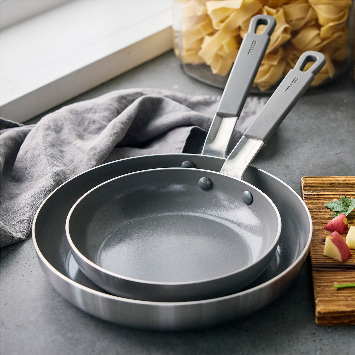 Bobby Flay by GreenPan PFAS-Free Nonstick Stainless Steel 8 and 10 Frypan Set - Image 4