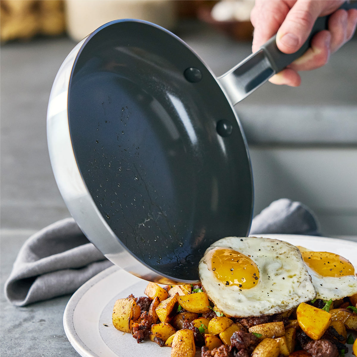 Bobby Flay by GreenPan PFAS-Free Nonstick Stainless Steel 8 and 10 Frypan Set - Image 5
