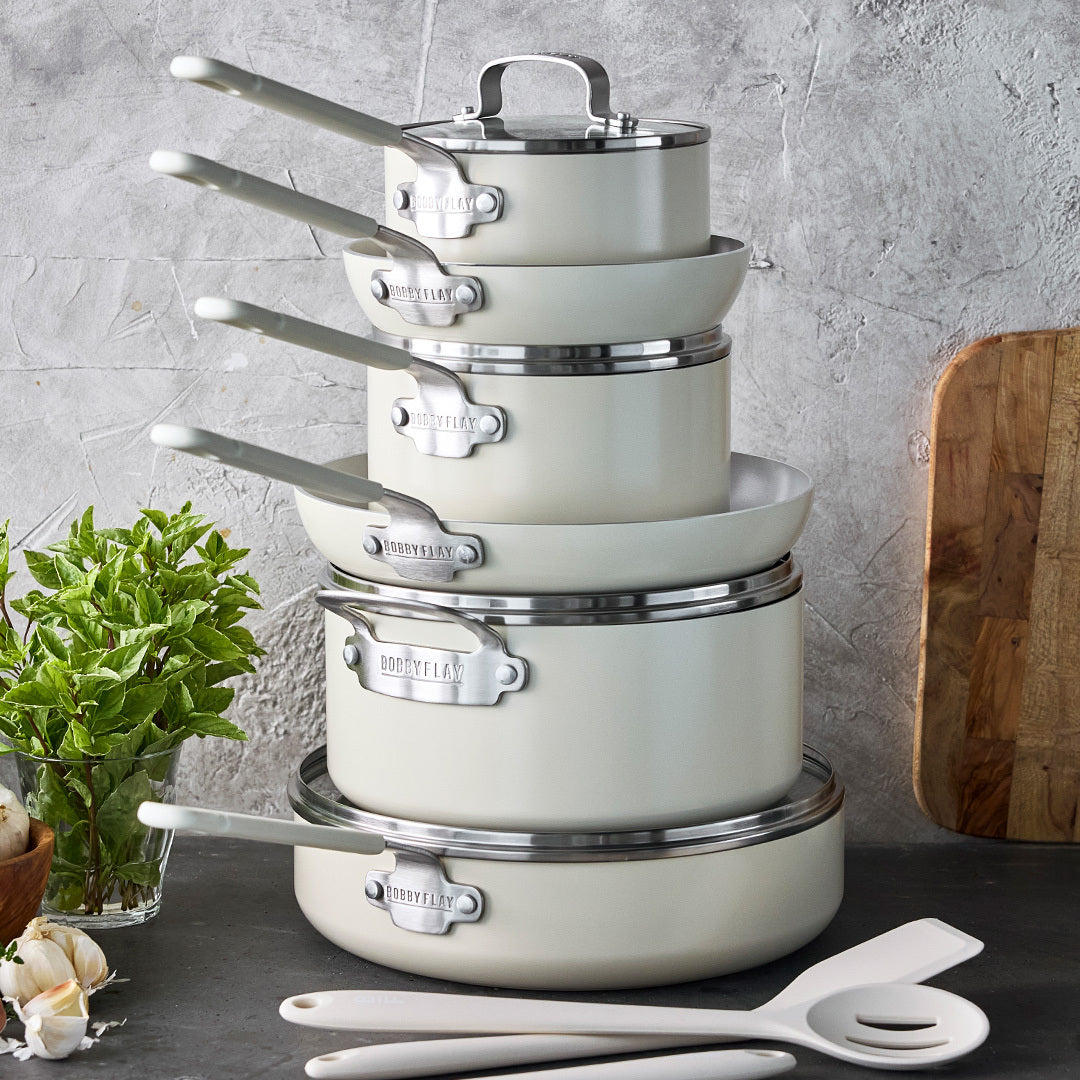 Bobby Flay by GreenPan Professional Ceramic Nonstick 13-Piece Cookware Set | Cream - Image 5
