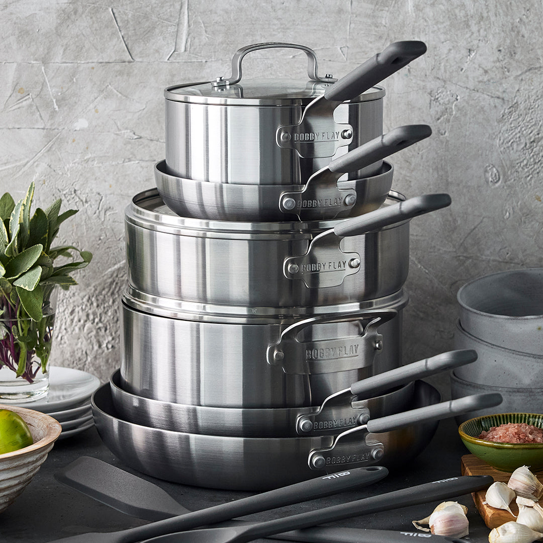 Bobby Flay by GreenPan Stainless Steel Uncoated & PFAS-Free Nonstick 12-Piece Cookware Set - Image 4