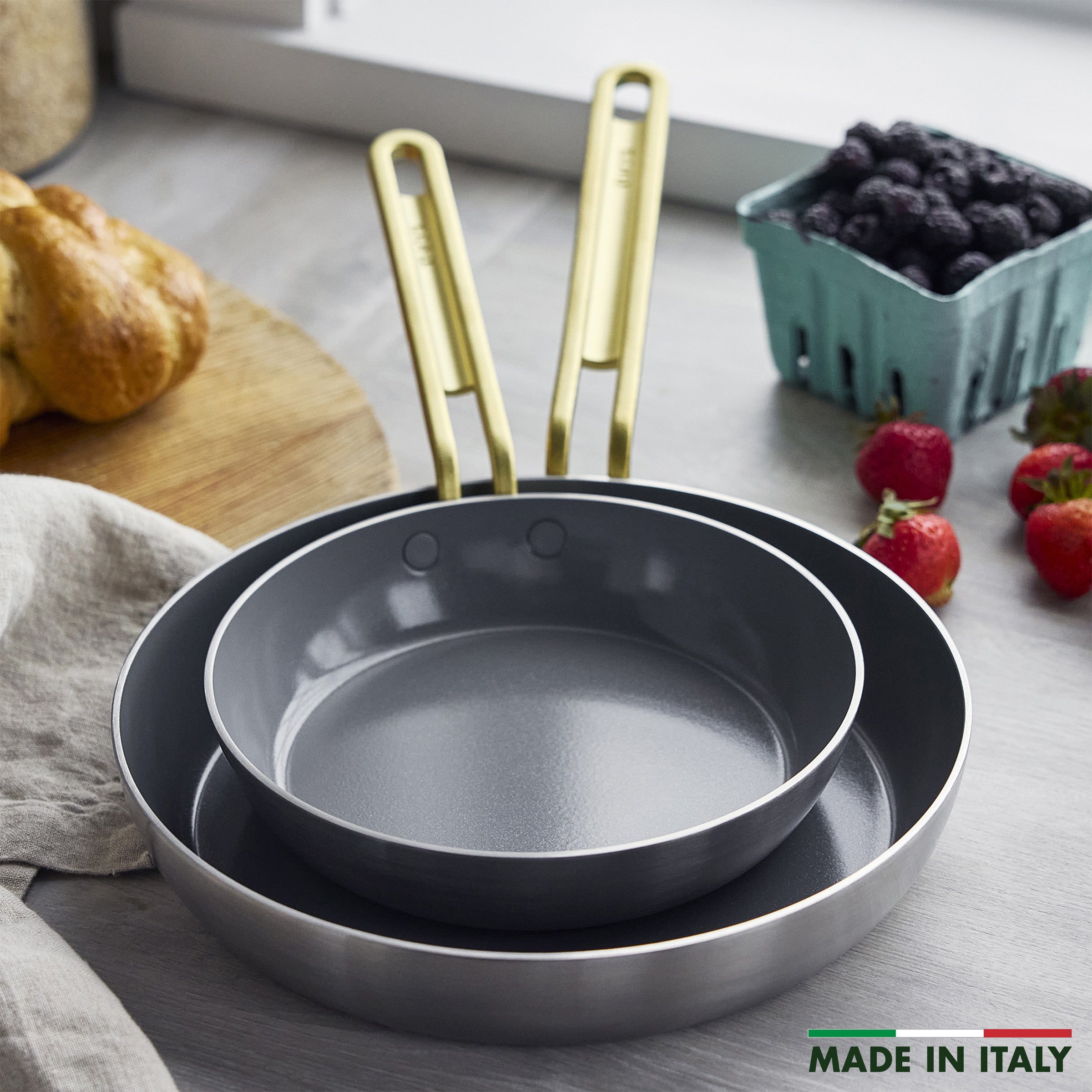 Stanley Tucci™ Stainless Steel Ceramic Nonstick 8 & 10 Frypan Set | Champagne Handles - Image 3