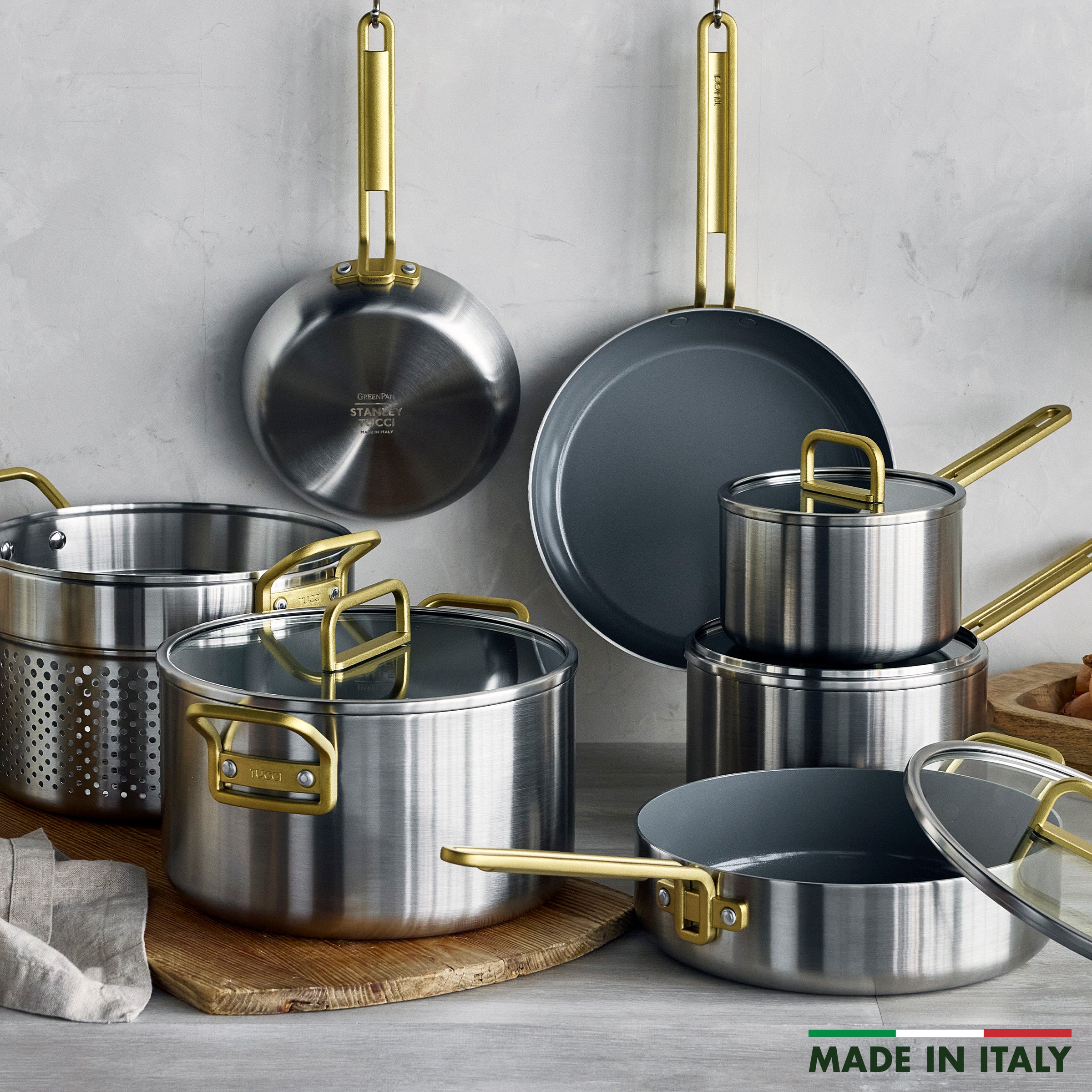 Stanley Tucci™ Stainless Steel Ceramic Nonstick 11-Piece Cookware Set | Champagne Handles - Image 4
