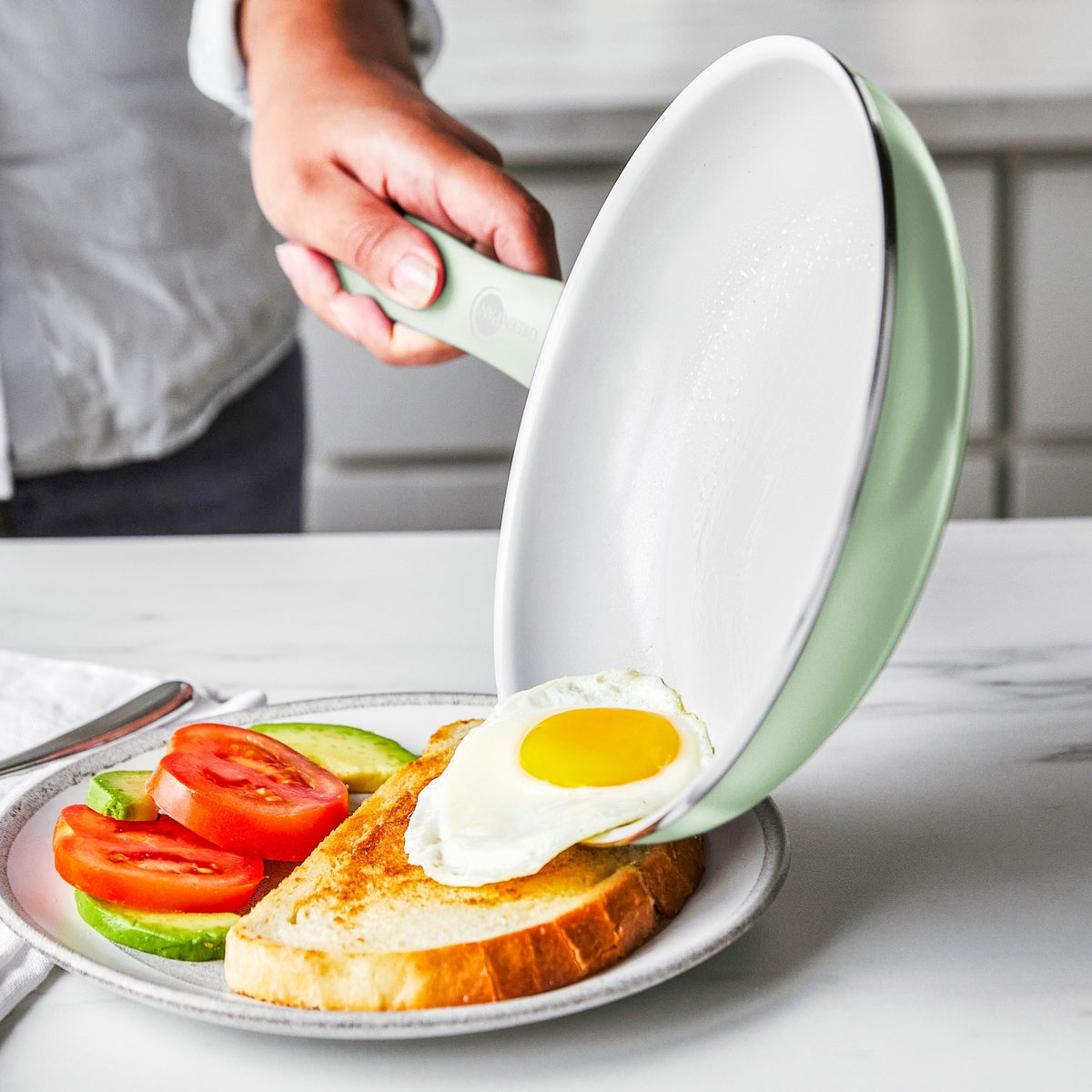 Dover Ceramic Nonstick 8 and 10 Frypan Set | Pastel Green - Image 3